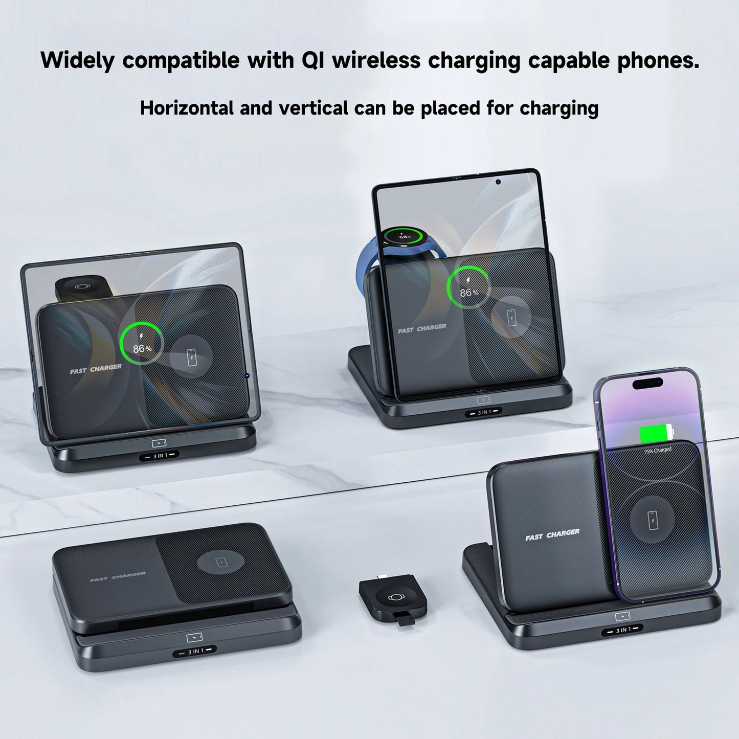 Foldable Wireless Charger Stand for Samsung Galaxy Z Fold 5 4 3 S24 S23 Ultra Fast Charging Dock Station Watch 7 6 Buds Pro