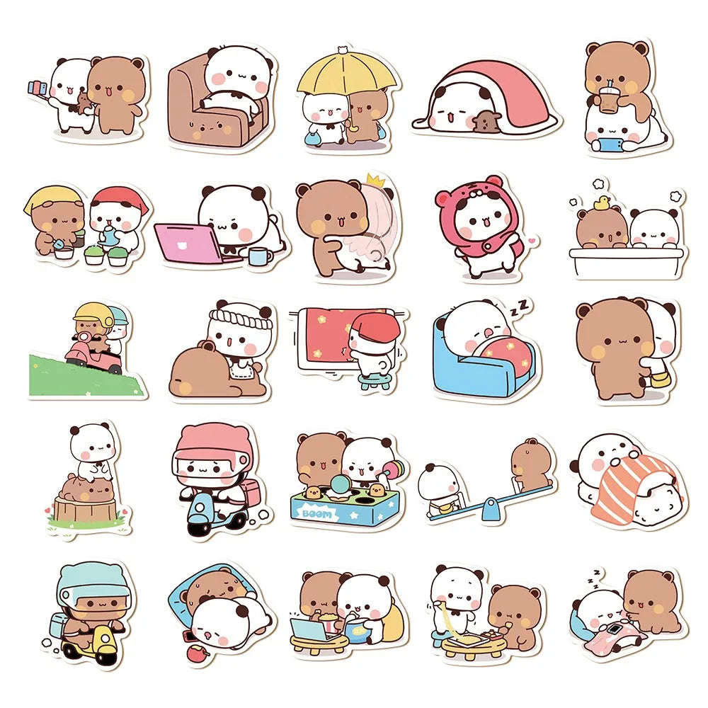 50sheets/set Panda Cute Bear and Panda Stickers PVC Bear Bubu Dudu Stickers Waterproof Cartoon Cartoon Bear and Panda Stickers