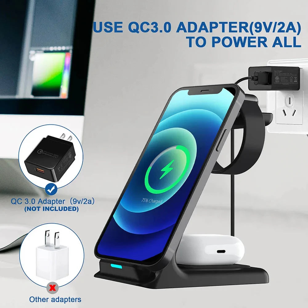 30W 3 In 1 Wireless Charger Stand For iPhone 15 14 13 12 Pro max Watch Samsung S24 S23 22 21 Ultra Earbuds Fast Charging Station