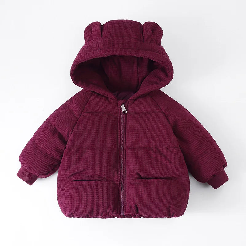 Kids Hooded Corduroy Jackets Winter Autumn Children Thick Warm Outerwear Boys Girls Zipper Solid Classics Clothes 1-6 Years