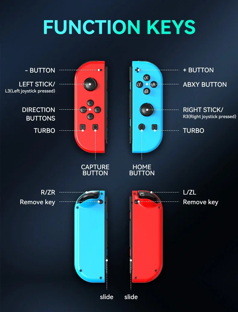 JOY 02 Wireless Gamepad RGB LED 5.2 BT Switch L/R Joypad for Nintendo Switch/Lite/Oled Cons Joystick with Dual Vibration For PC