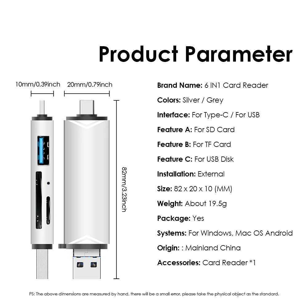 OTG Type C 6 合 1 Micro TF 读卡器 type c 转 usb otg 适配器 USB 3.0 TF 卡 USB 闪存盘多功能读卡器