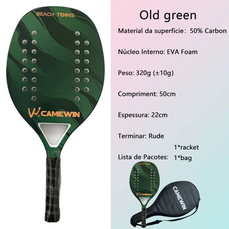 Camewin Beach Tennis Racket Full Carbon Fiber Rough Surface Outdoor Sports Ball Racket For Men Women Adult Senior Player Hot