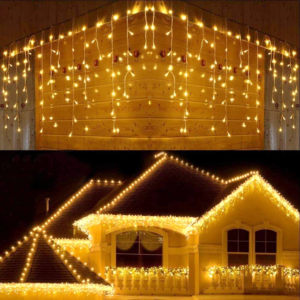 ﻿ Christmas Lights Outdoor Decorations 192 LED 8M Curtain Fairy String Light for Mall Eaves Balcony Fence House Decoration