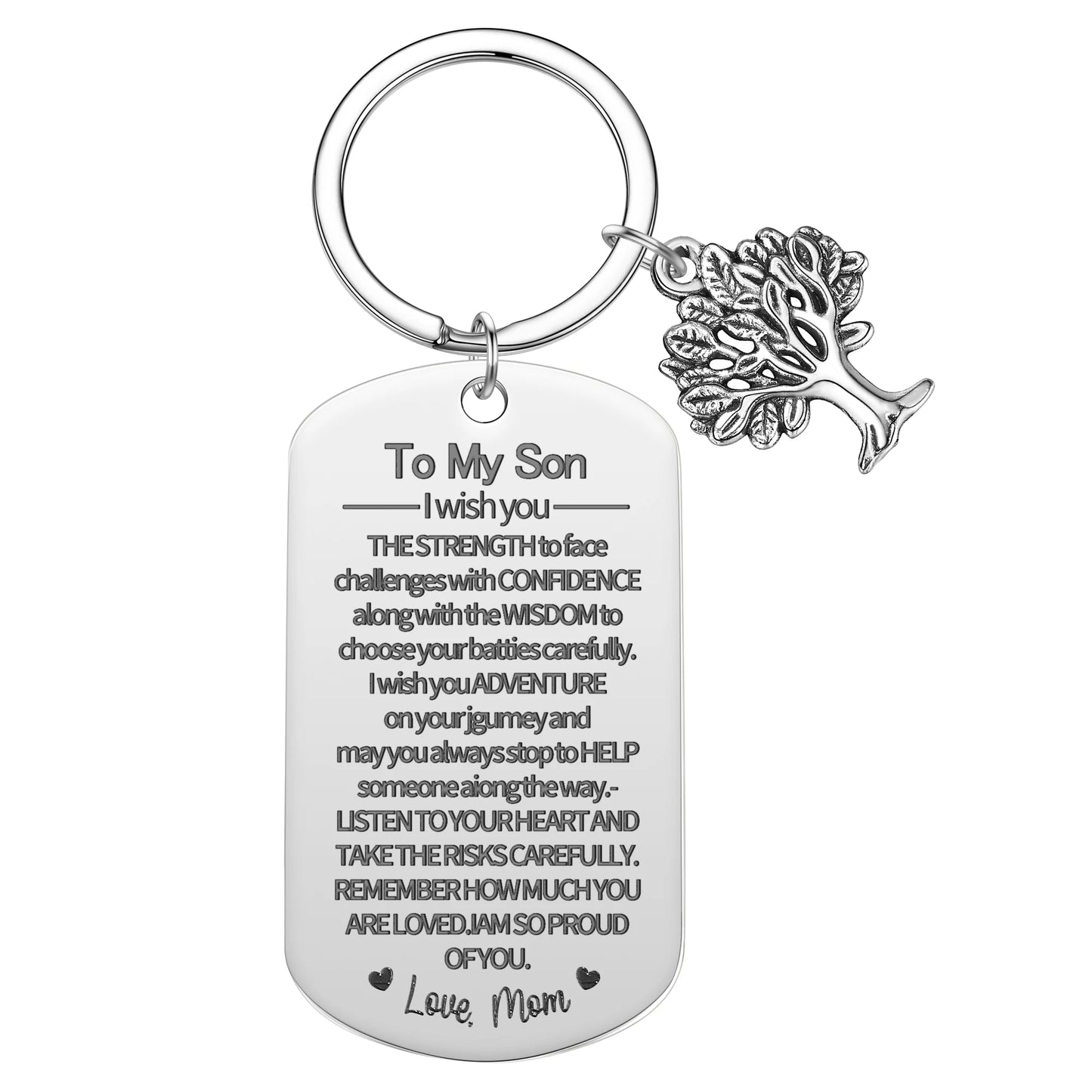 To My Son Keychain From Mom Inspirational Birthday Christmas Gift Stainless Steel Keyring Letter Engraved Key Chains