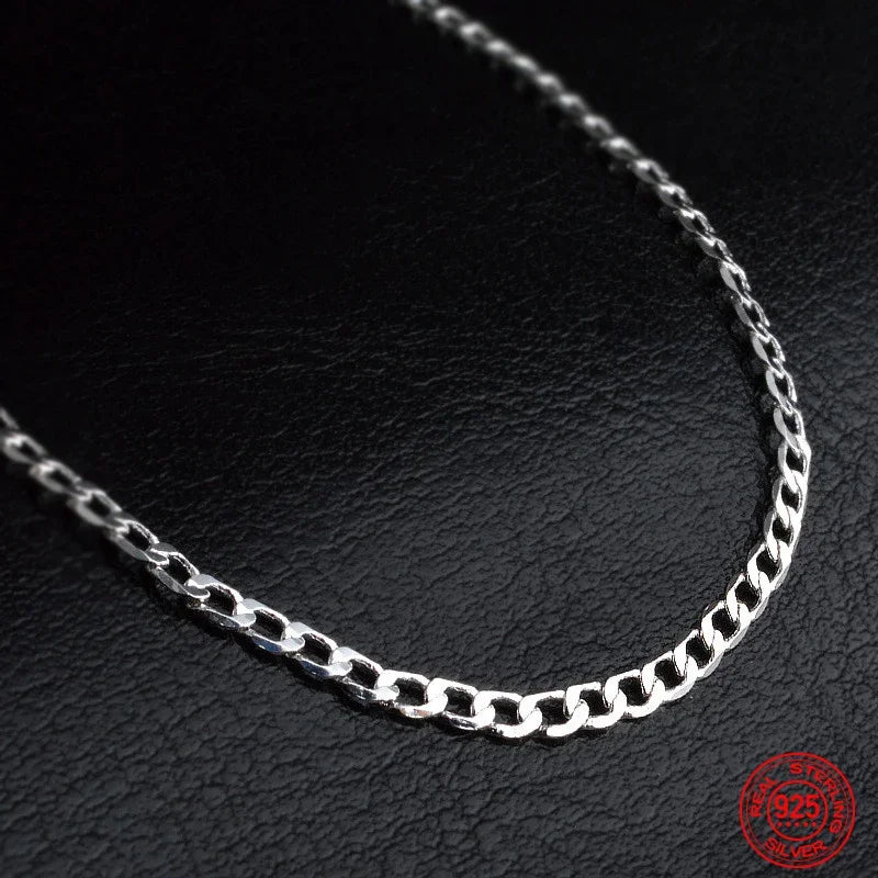 925 Sterling Silver 2MM Flat Necklace Chain For Women Men Fashion Wedding Party Jewelry Gift