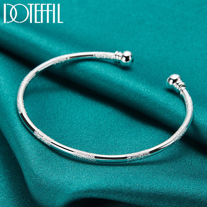 DOTEFFIL 925 Sterling Silver Double Beads Smooth Matte Cuff Bangle Bracelet For Man Woman Wedding Engagement Fashion Jewelry