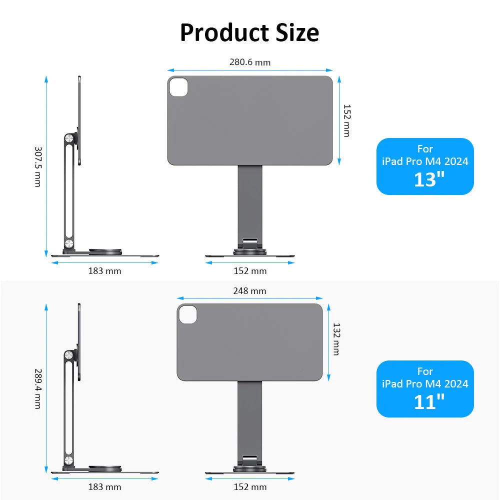 Magnetic Stand for iPad Pro M4 2024 11inch 13inch 360-degree rotate adjustable tablet holder Aluminium ally Folderable