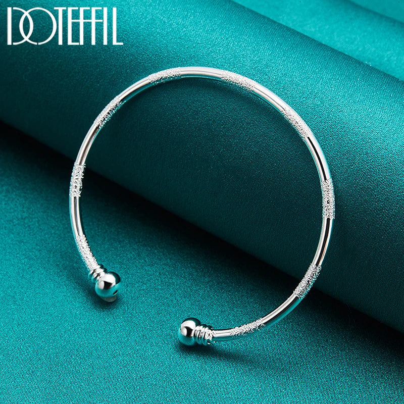 DOTEFFIL 925 Sterling Silver Double Beads Smooth Matte Cuff Bangle Bracelet For Man Woman Wedding Engagement Fashion Jewelry