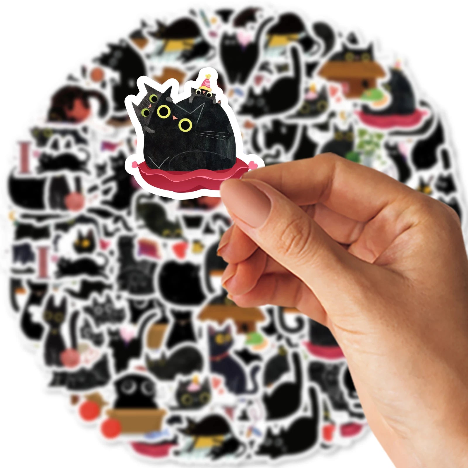 Etori Life 45pcs/Box Black Cat Stickers Waterproof DIY Computer Washi Scrapbooking for Water Battle Creative Stationery