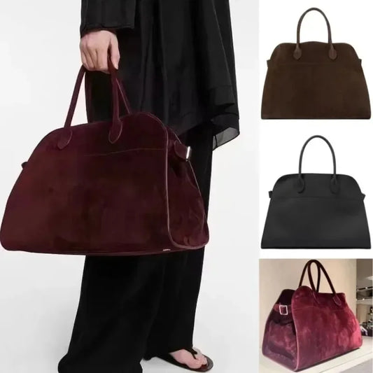 LUXURY Margaux Handbag Cowhide Large Capacity Women's High Range Suede Tote Bag Minimalist Style Margaux