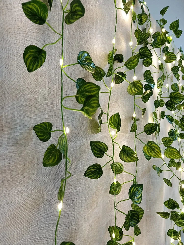 2Meter Green Leaf Ivy Vine with LED Lights String for Home Bedroom Decor Wedding Glowing Artifical Plant Garland Home Decor