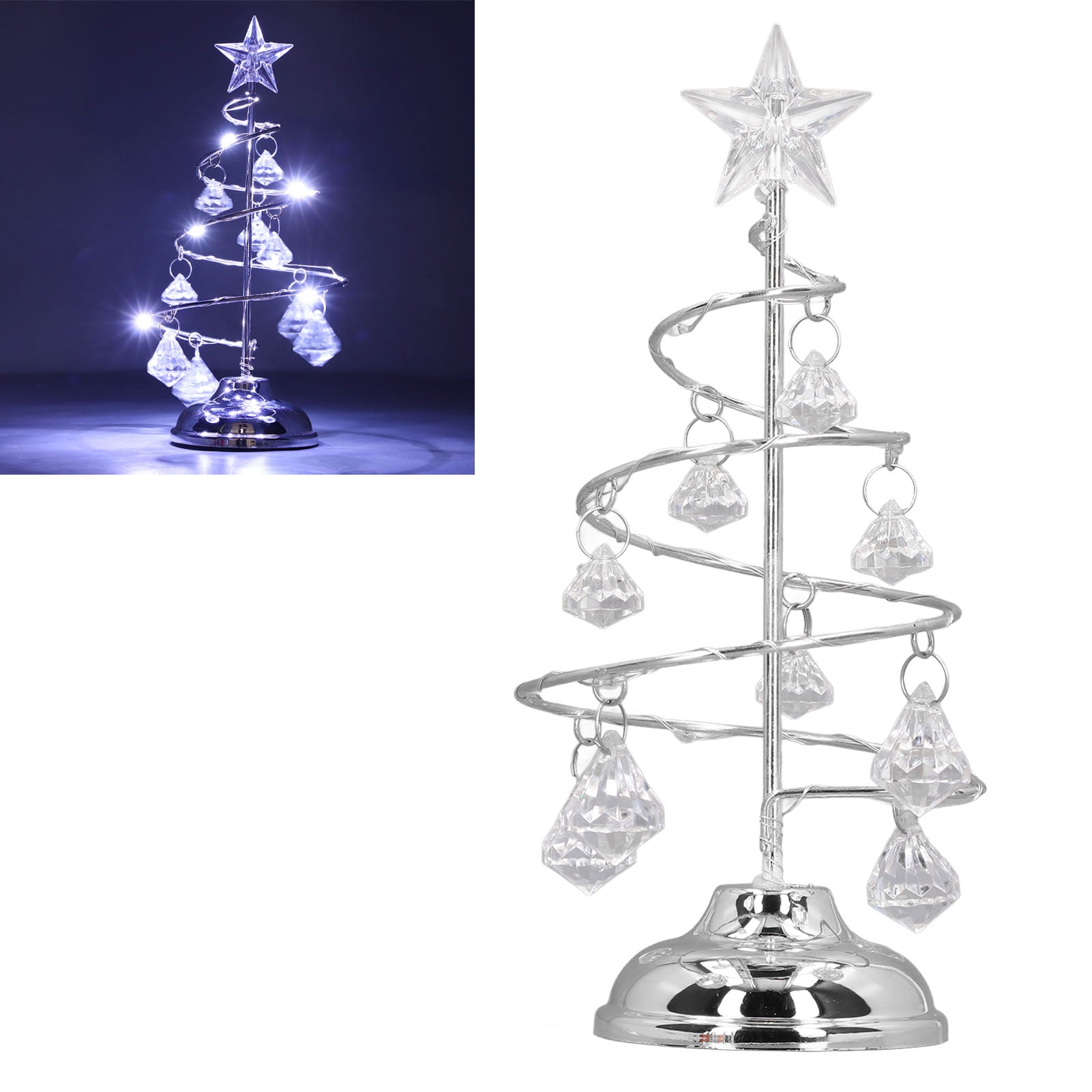 LED Christmas Tree Lamp Small Crystal Decorative Iron Tree Night Light Ornament For Gift Golden Warm Light