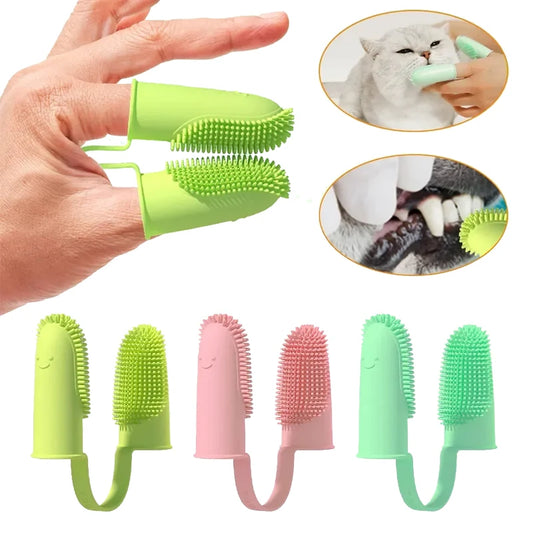 Pet Double Finger Toothbrush Super Soft TPR Pet Teeth Cleaning Tooth Brush Bad Breath Care Nontoxic Dog Cat Cleaning Supplies