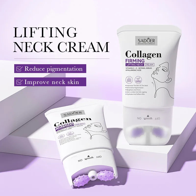 SADOER Collagen Firming Neck Cream Lifting Moisturizing Brightening Message Roller Neck Beauty Cream Necks Skin Care Products