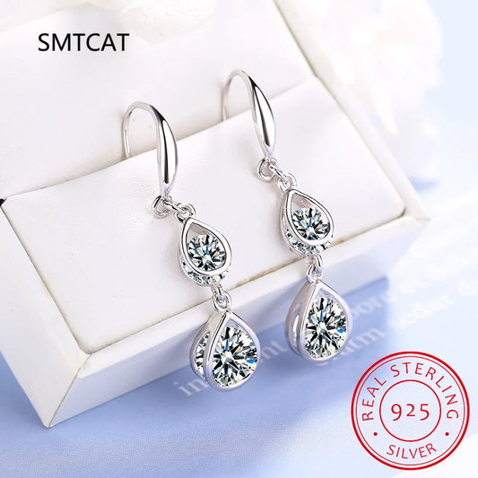 100% 925 Sterling Silver Sparkling High Carbon Diamond Created Moissanite Drop Earrings Wedding Party Bridal Fine Jewelry