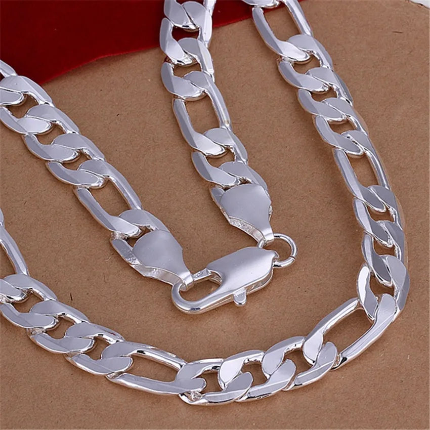 Bulbusbow Solid 925 Sterling Silver Classic 12MM Cuban Chain Necklace for Men in 18-30 Inches | High-End Figaro Design