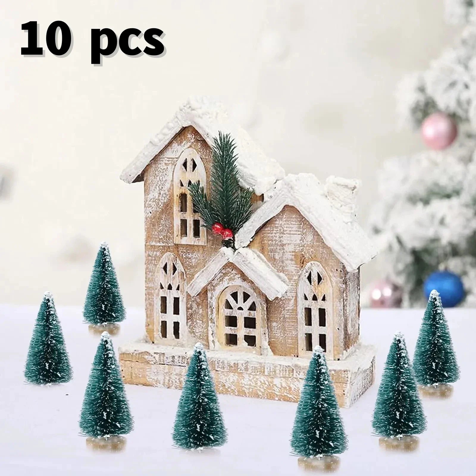 10 Pcs Mini Christmas Trees Plastic Artificial Christmas Tree Ornament Winter Snow Tabletop Diy Craft Christmas Decoration 2025