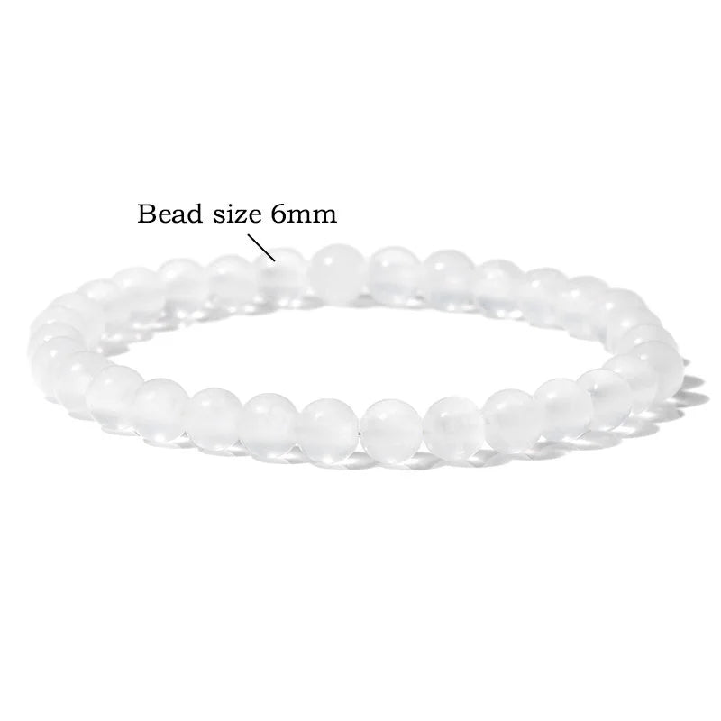 100% Real Natural Gypsum Stone Bracelet White Selenite Bracelets For Women Men 6 8 10 MM Beads Bracelet Stretch Bracelet Jewelry