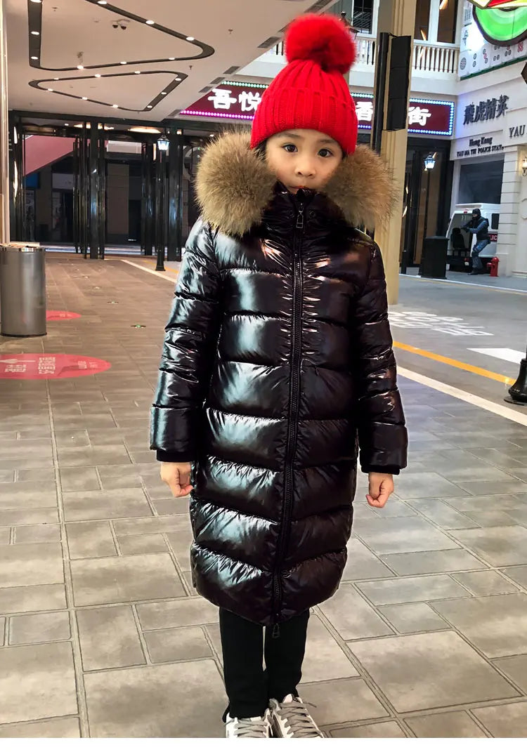 UNITIM -30 Degrees Warm Down Jacket For Girls Fur Collar Kids Girls Winter Jacket 2-12 Years Teenagers Boys Outerwear Coat