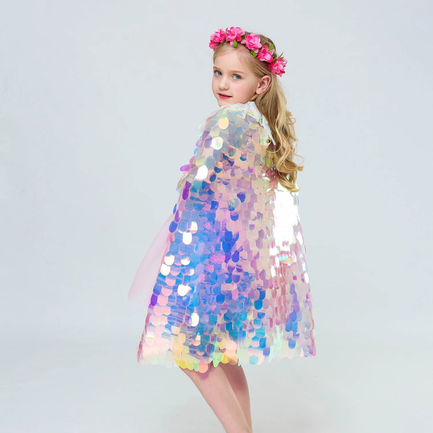 Children Cloak Girls Glitter Sequins Mermaid Rapunzel Princess Costumes Shawl Kids Accessory Mantle Cape Jacket