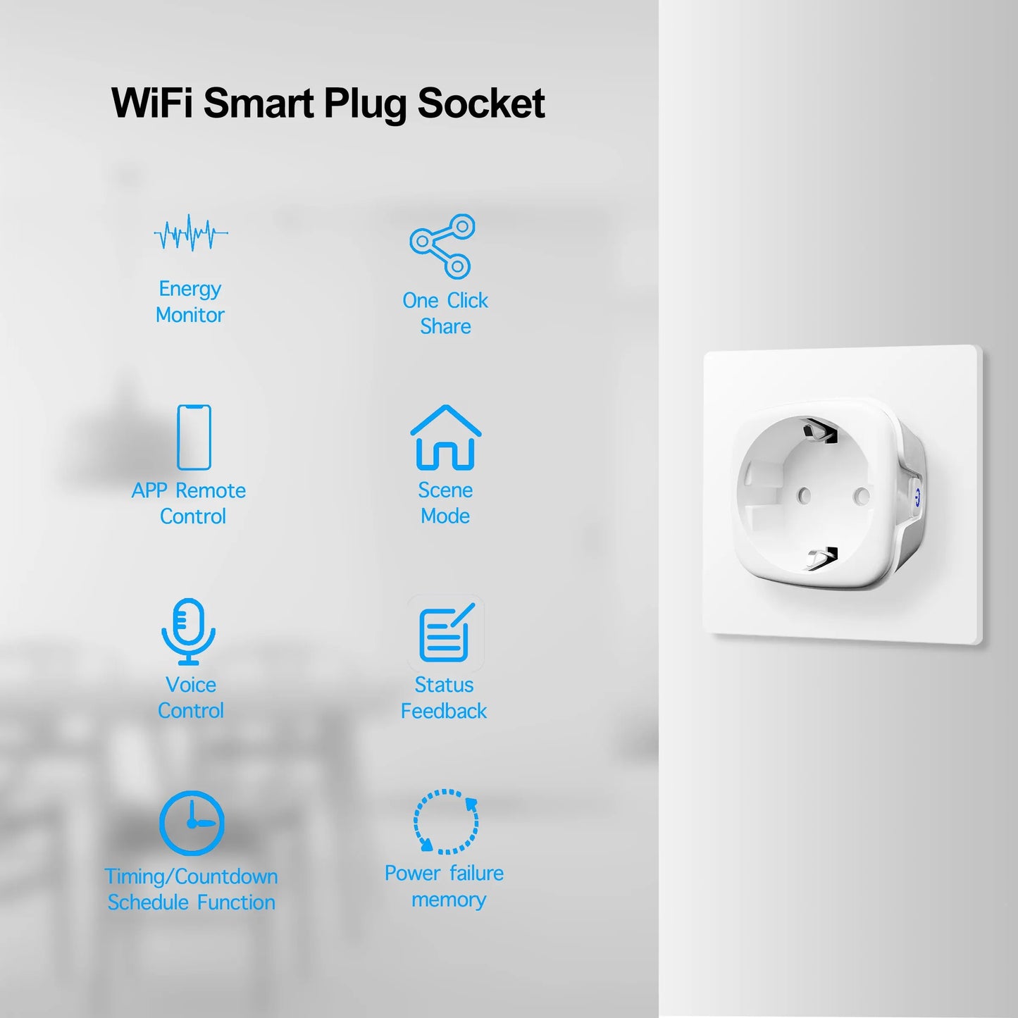 Tuya 16A 20A 欧盟智能插座 WiFi 智能插头带电源监控定时功能语音控制 Alexa Google Assitant