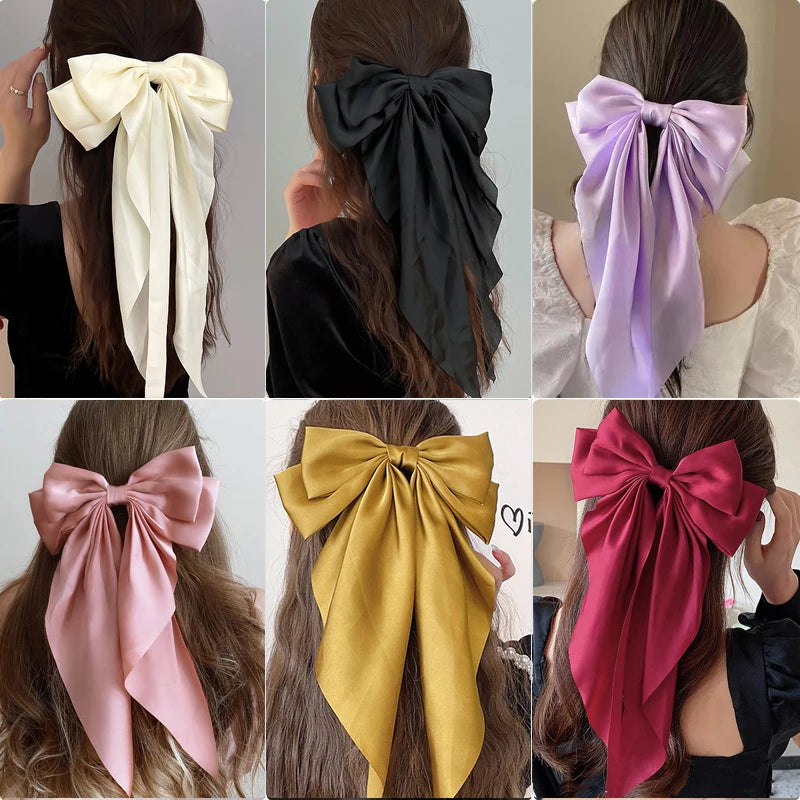 Bow Ribbon Hair Clip for Women Bowknot Barrettes Girls Solid Stain Spring Ponytail Clip Headband Hair Accessories Headwear Gift