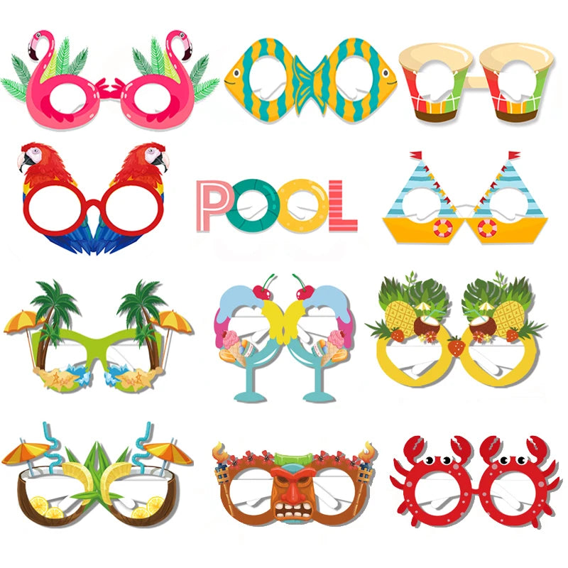 12pcs Hawaii Aloha Theme Summer Fruit Paper Glasses Photo Props Hawaiian luau Tropical Beach Pool Birthday Party Decor Kids Gift