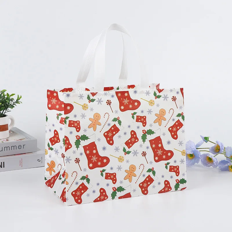 4pcs Christmas Gifts Bags Fabric Xmas Tote Bags Candy Cookie Snack Packing for Christmas New Year 2024 Party Supplies Noel