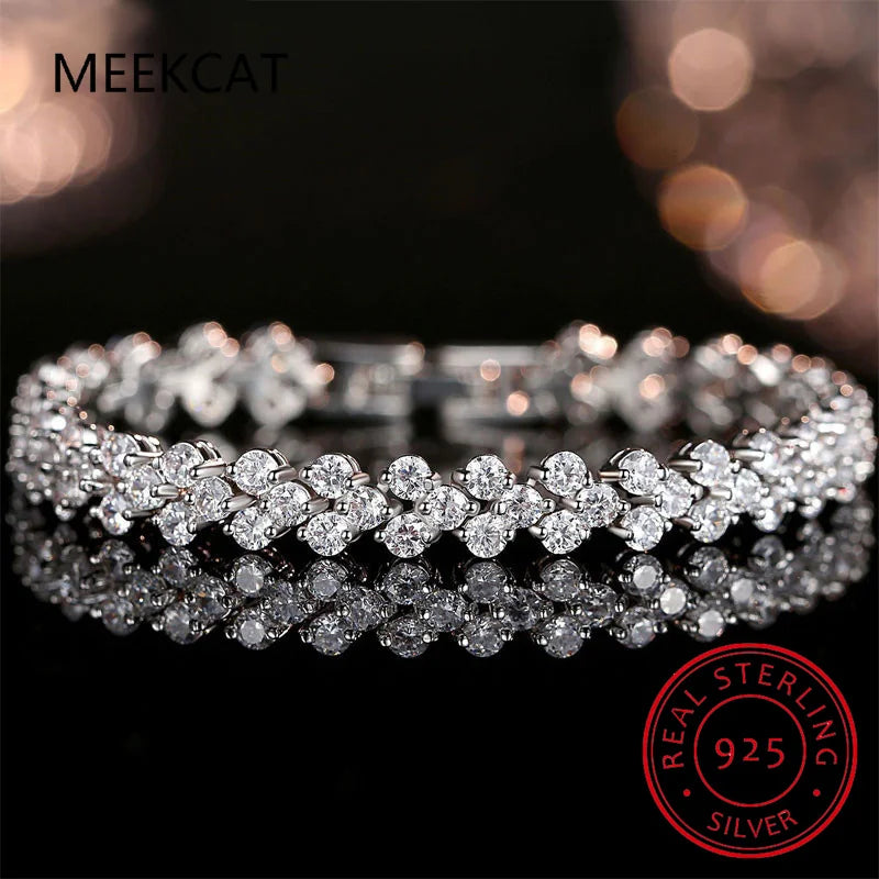 100% Solid Silver 925 Lab Diamonds Simulated Moissanite Bracelets for Women Girls Wedding Cocktail Party Fine Jewelry