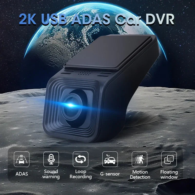 مسجل فيديو سيارة من Jansite 2K USB DVR ADAS 1440P Dash Cam لمشغل Android ومشغل DVD وصوت ومنبه فيديو ومستشعر G وتسجيل الدورة