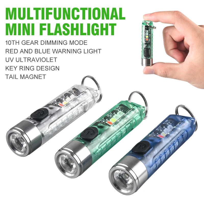 LED Mini Flashlight Type-C Charging Flashlight Mini Keychain Flashlight Waterproof Portable Magnetic Self Defense Camping Torch