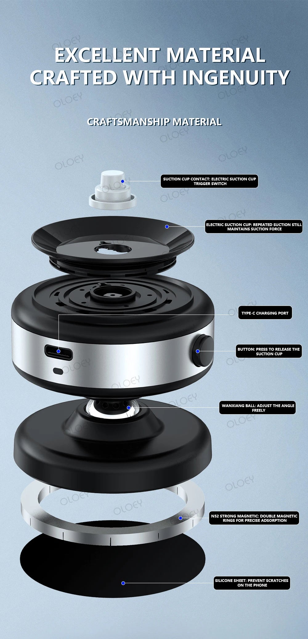 360°rotatable vacum car holder For iPhone Samsung Xiaomi magnetic car mount vacuum phone holder