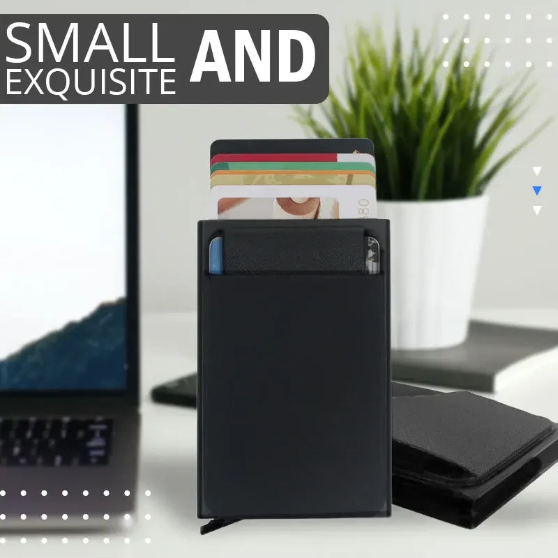 Automatic Flip Card Side Push Card Holder Sleeve Large Capacity 12 Cards Slot Metal Cards Box Men Credit Card Anti-theft Wallets