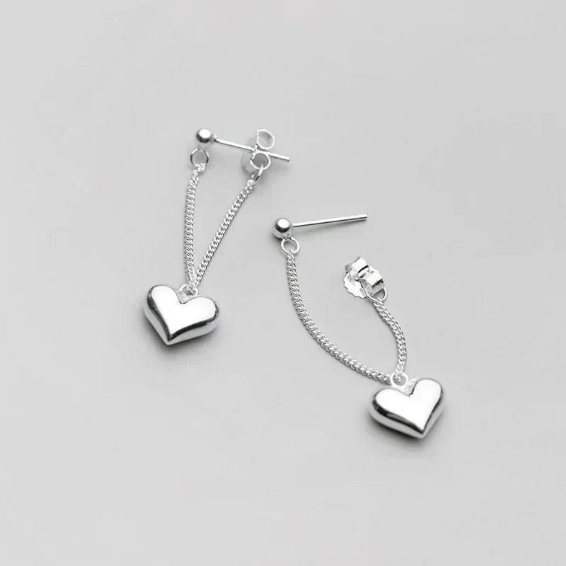 925 Sterling Silver  Earrings For Women Heart Chain Earring Jewelry Prevent Allergy Party Accessories Gift Heart Earrings