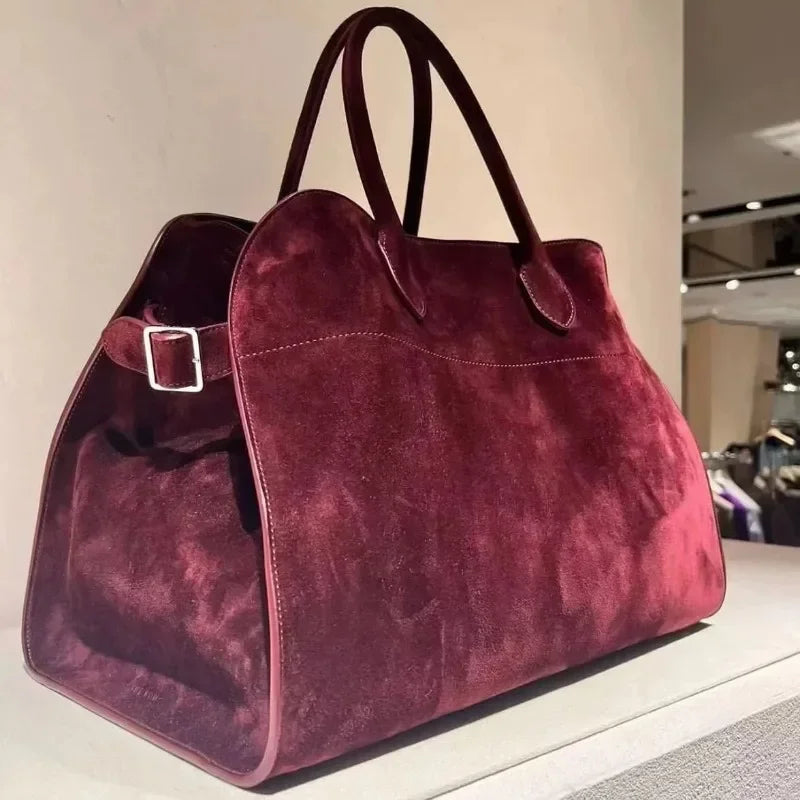 LUXURY Margaux Handbag Cowhide Large Capacity Women's High Range Suede Tote Bag Minimalist Style Margaux