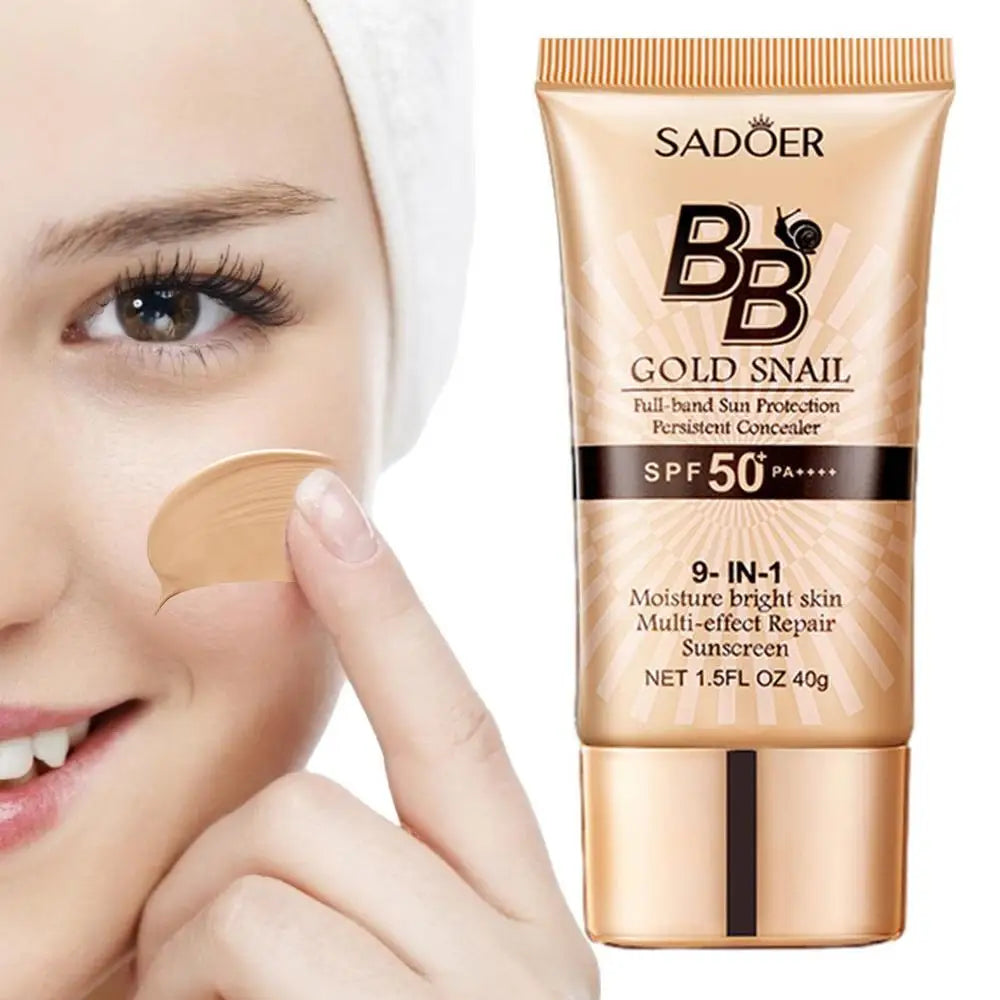 SPF50 Gold Snail Sunscreen BB Cream Liquid Face Base Foundation Whitening BB Cream Foundation Cream Face Makeup Concealer Cream