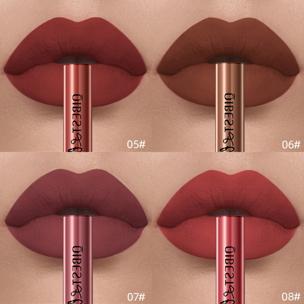 QIBEST Sexy Red Matte Lip Gloss Long Lasting Velvet Liquid Lipstick Lip Makeup Women Beauty Nonstick Cup Waterproof Lipgloss Hot