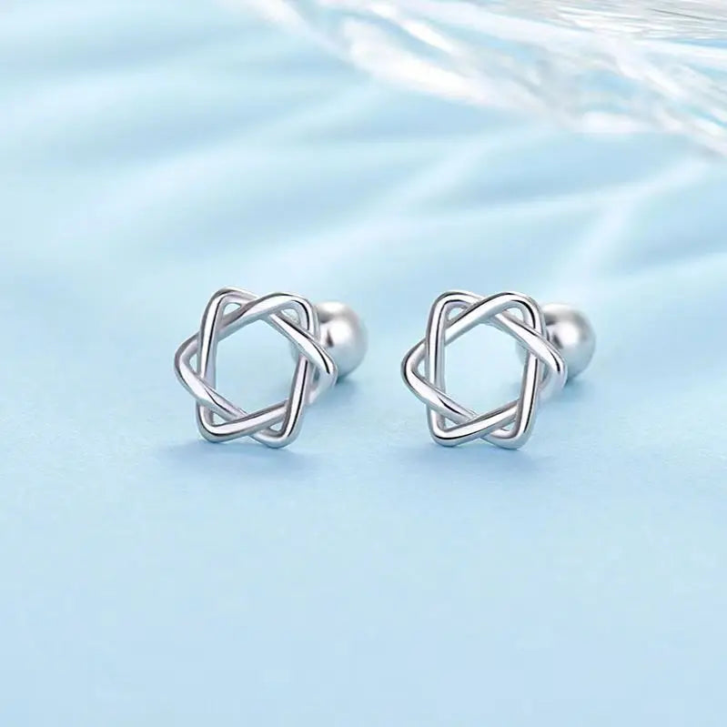 Trendy Silver Screw Back Helix Stud Earrings with Sparkling Cubic Zirconia by Bulbusbow