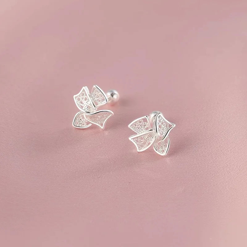 Trendy Silver Screw Back Helix Stud Earrings with Sparkling Cubic Zirconia by Bulbusbow