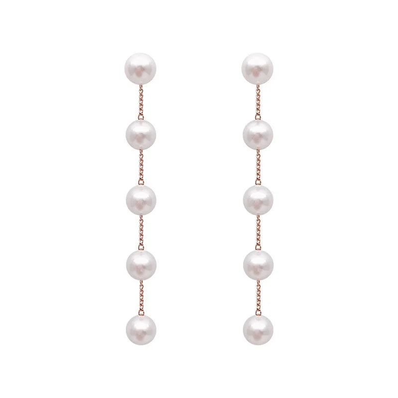 Bulbusbow 2024 New Trend Simulation Pearl Long Earrings for Women – Elegant Flower Rhinestone Wedding Pendant Drop Earrings | Fashion Korean Jewelry | Classic Ball Design