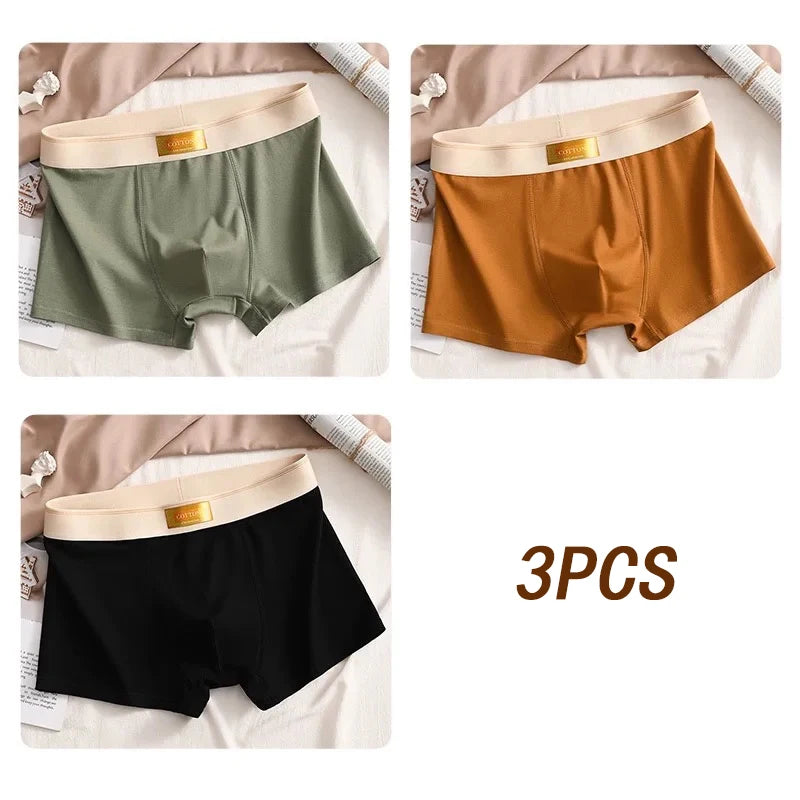 "Three-pack Bulbusbow men's breathable cotton boxer shorts in solid colors, comfortable fit for sports and daily wear, available in large sizes up to 6XL