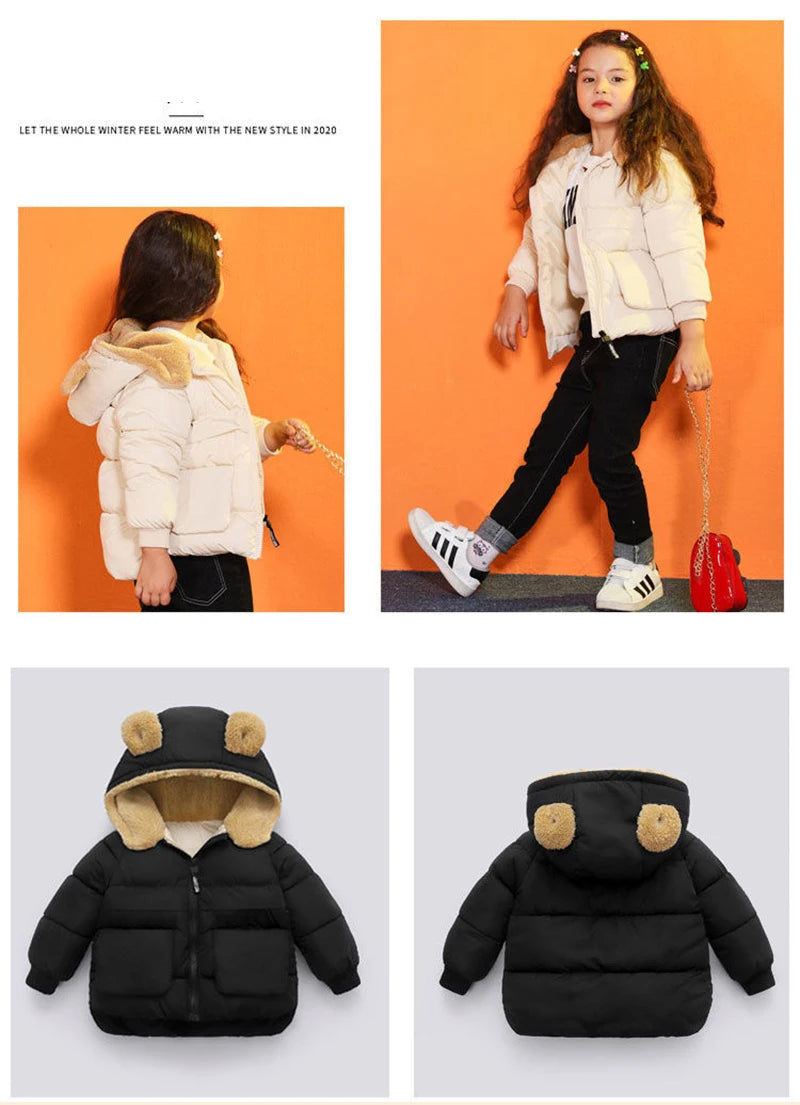 Girls Boys Autumn Down Coats Kids Winter Warm Hooded Jackets New Children Thicken Fashion Outerwear Casual Lamb Fleece Clothing