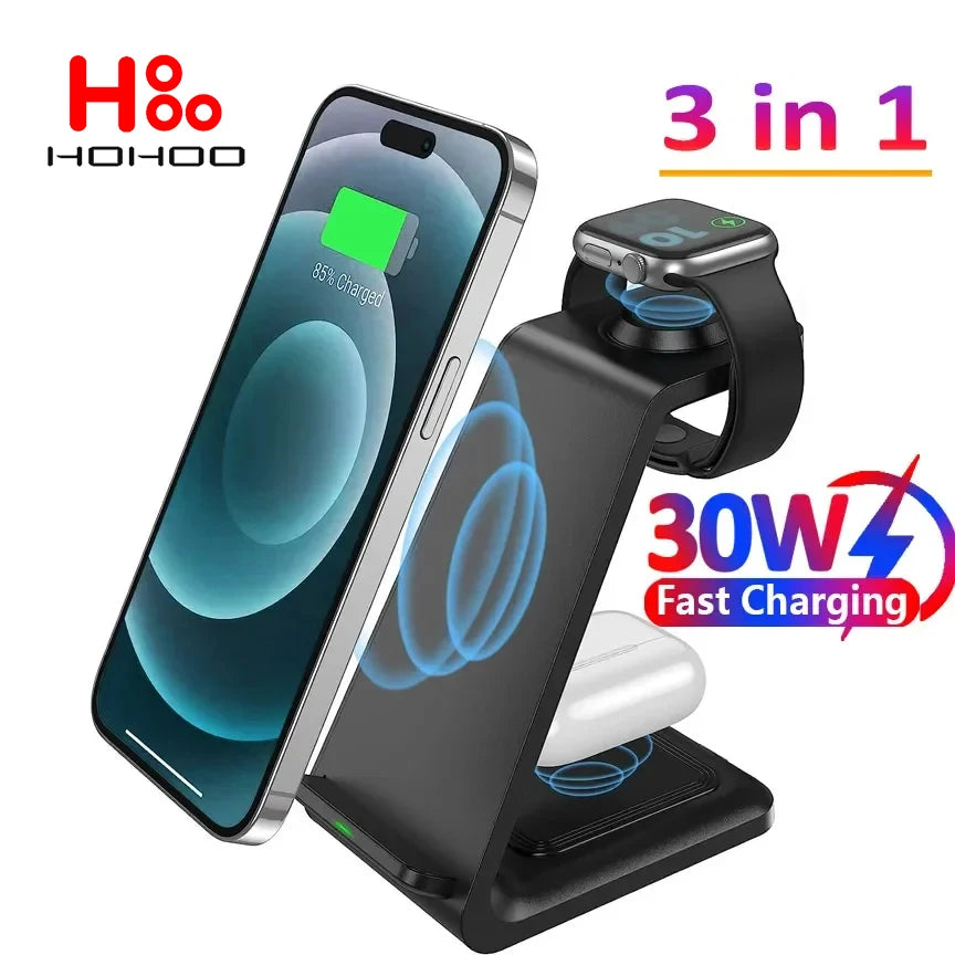 30W 3 In 1 Wireless Charger Stand For iPhone 15 14 13 12 Pro max Watch Samsung S24 S23 22 21 Ultra Earbuds Fast Charging Station