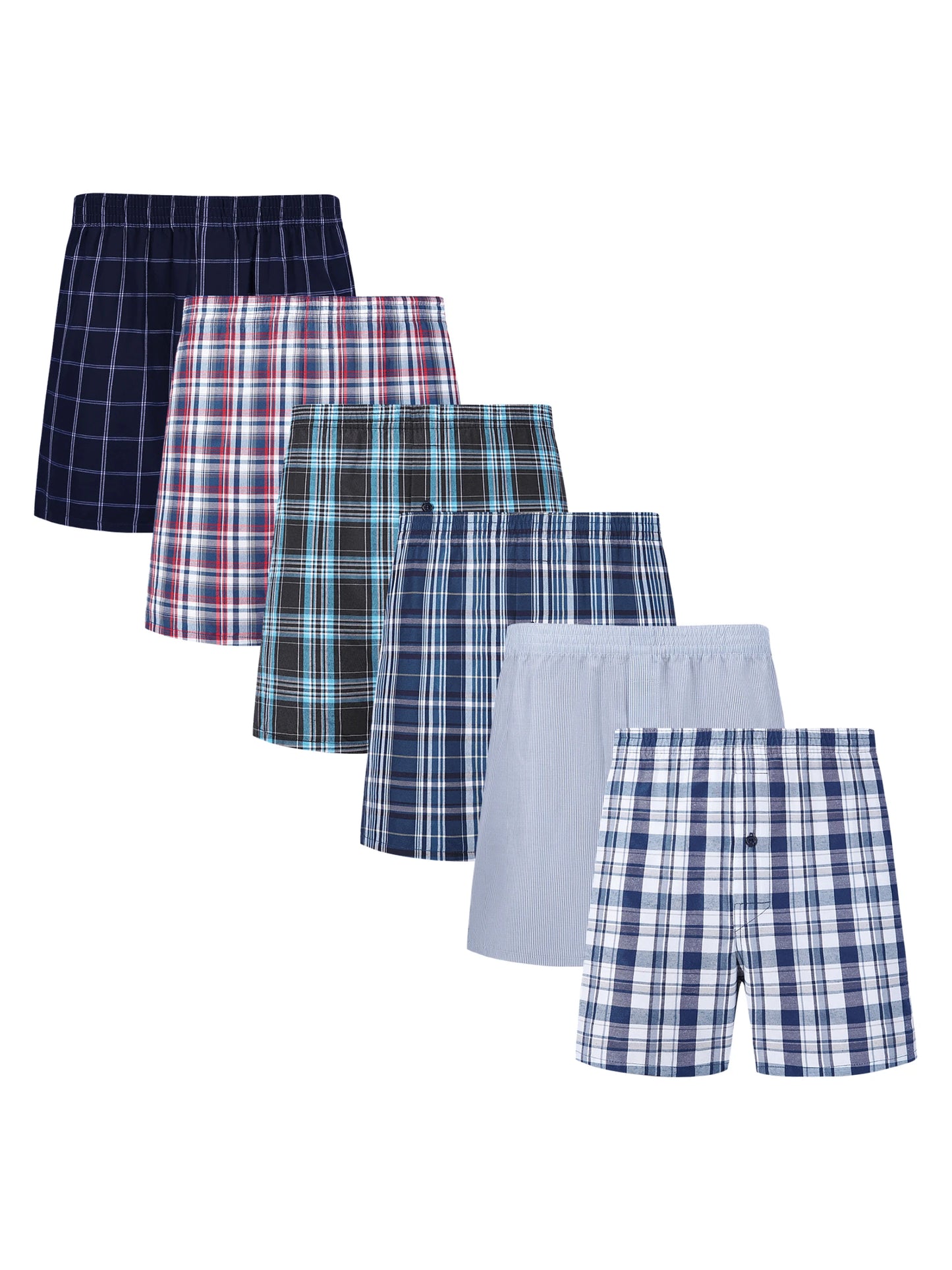 JupiterSecret 6 Pcs Boxer Shorts Casual Plaid Elastic Waistband Button Mens Boxer Underwear Woven Shorts For Home Random Color