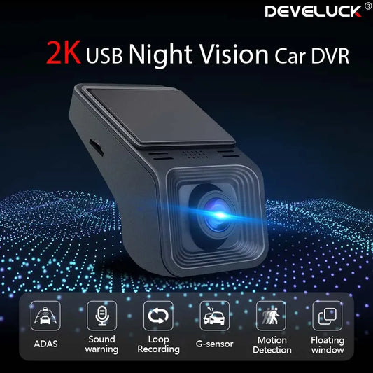 通用 2K 全高清 USB 汽车 ADAS 汽车 DVR 行车记录仪 适用于汽车 DVD 汽车音频语音报警视频和夜视汽车录像机