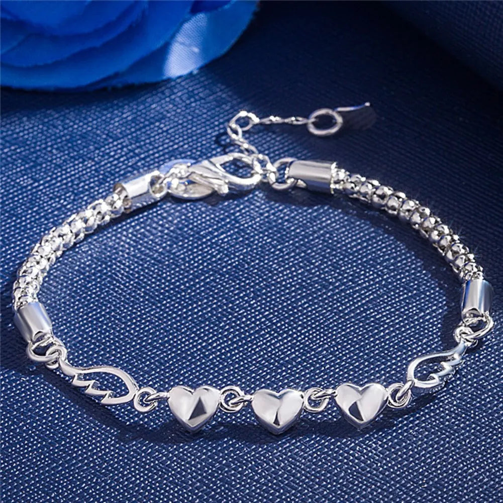 Factory direct romantic heart chain 925 Sterling Silver Bracelets for women Wild fashion Wedding party Christmas gifts Jewelry