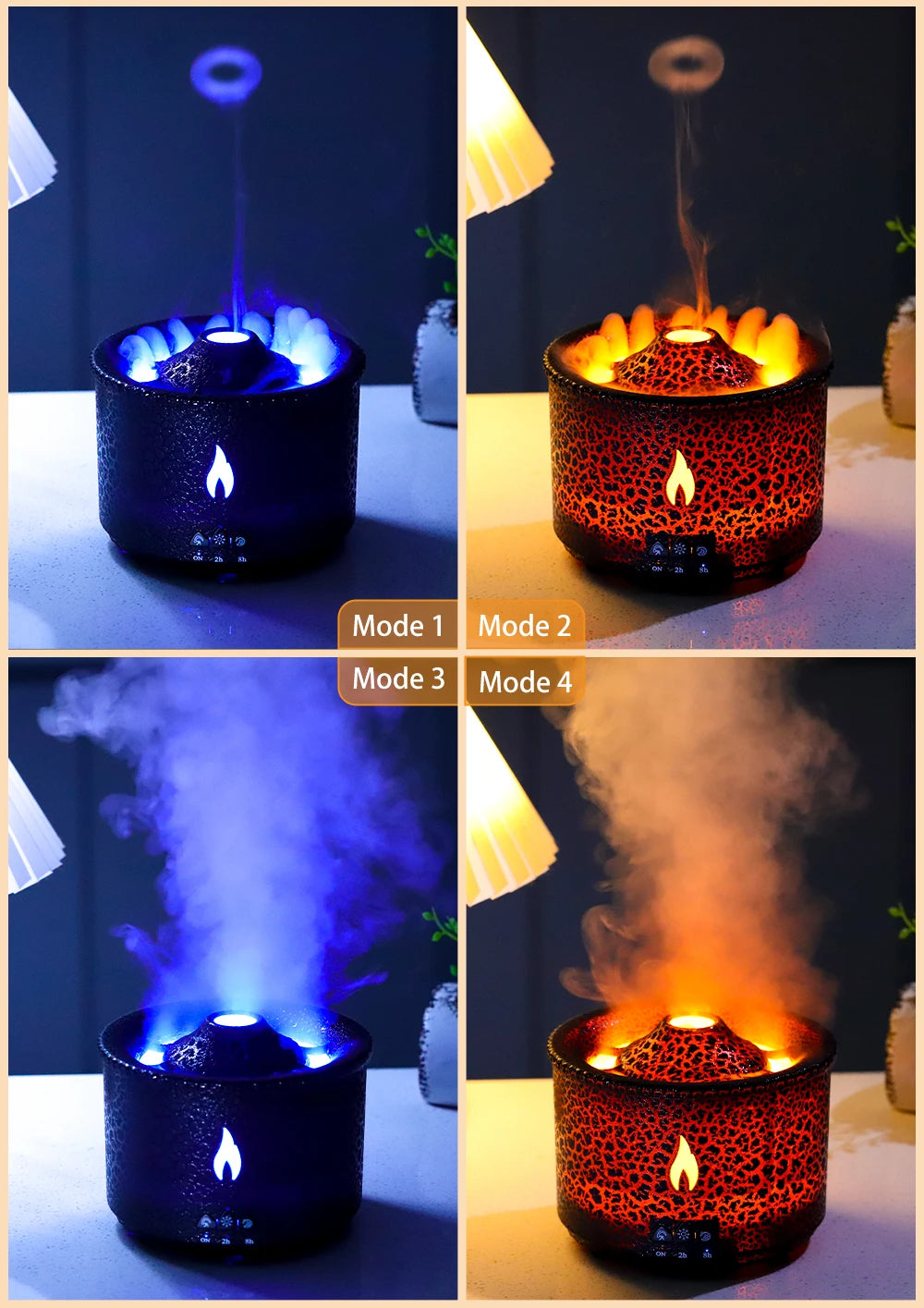 Volcano Fire Flame Air Humidifier Aroma Diffuser Essential Oil with Remote Control Jellyfish for Home Fragrance Mist Mak Smoking