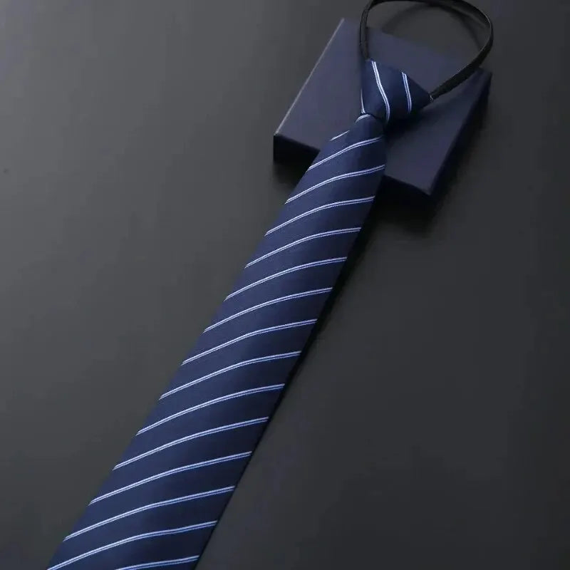 Elegant Blue Black Striped Men Shirt Business Dress Zipper Neck Lazy Ties Vestisens Accessories Wedding Groom