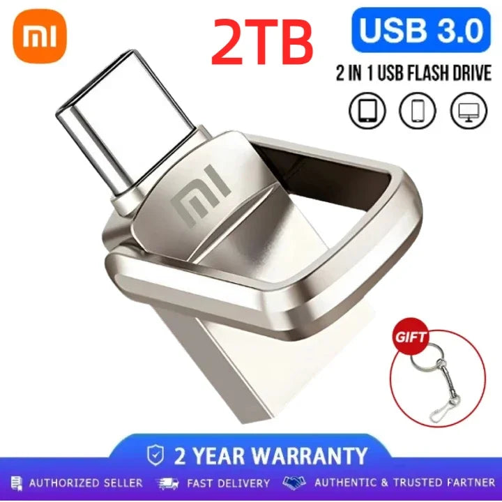 Xiaomi Ultra Dual Drive USB Type-C Flash Drive 2TB USB3.1 Pendrive 1TB 512G 256 128G Metal OTG Memory Stick Android Tablet Phone